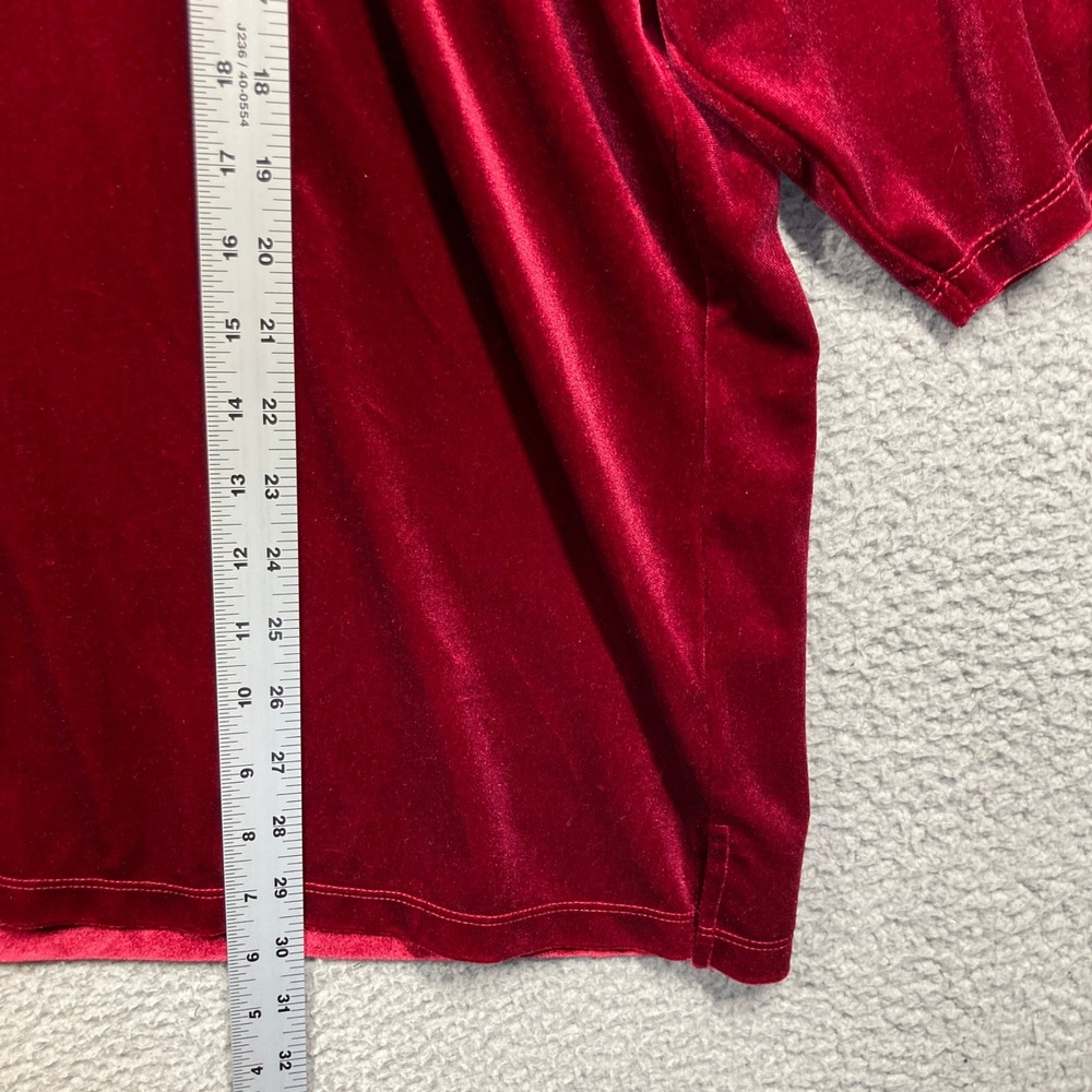 Quacker Factory Blouse Womens 3X NEW Red Velvet Rhinestone Lattice Sleeve Top - Picture 3 of 8
